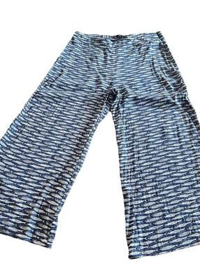 Nic & Zoe Sardine Print Pants Fisherman Wide Leg Cropped Light Fun Women’s Sz 8